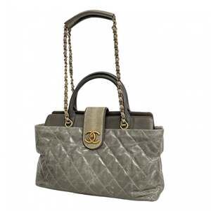 CHANEL Gray Leather Bag
